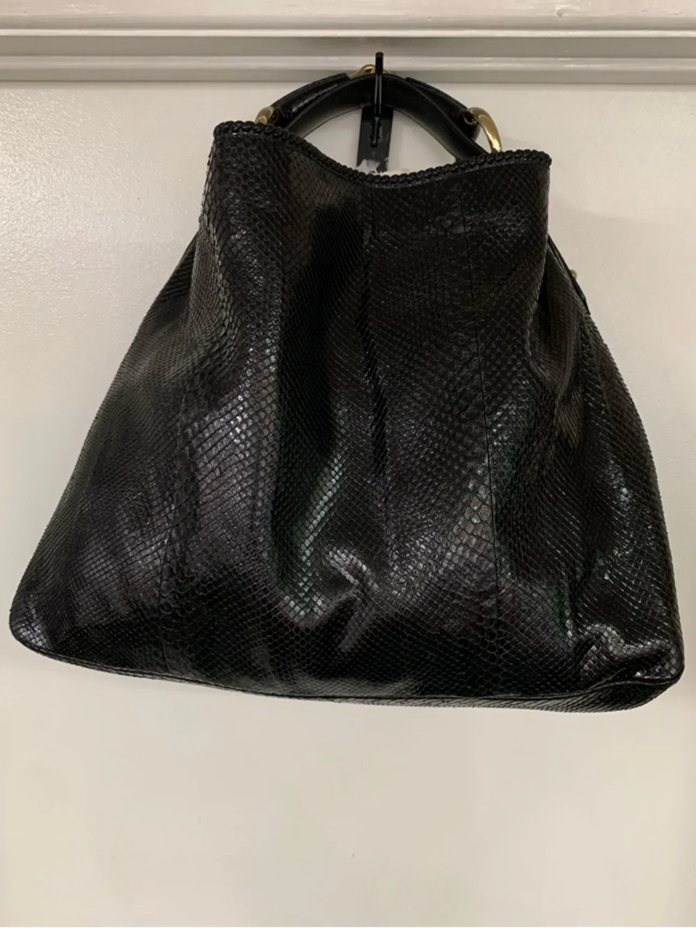 Gucci Horsebit Large Black Python Snakeskin Hobo Bag